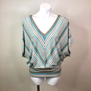 Max Edition Brown/ Teal Striped Flowy Blouse (M)